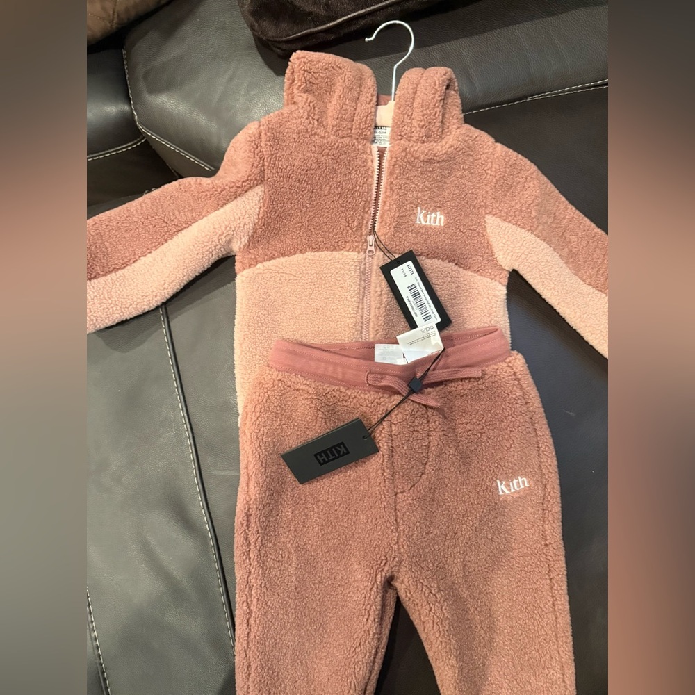 KITH Kids Baby faux Sherpa fleece hoodie pants set Dusty Quartz 12/18months NWT